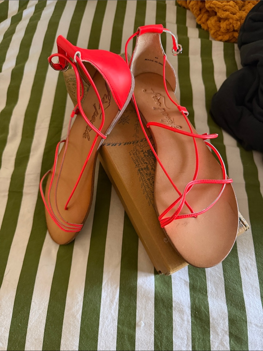 Free People Neon Pink Strappy Ankle Tie Sandals size 40